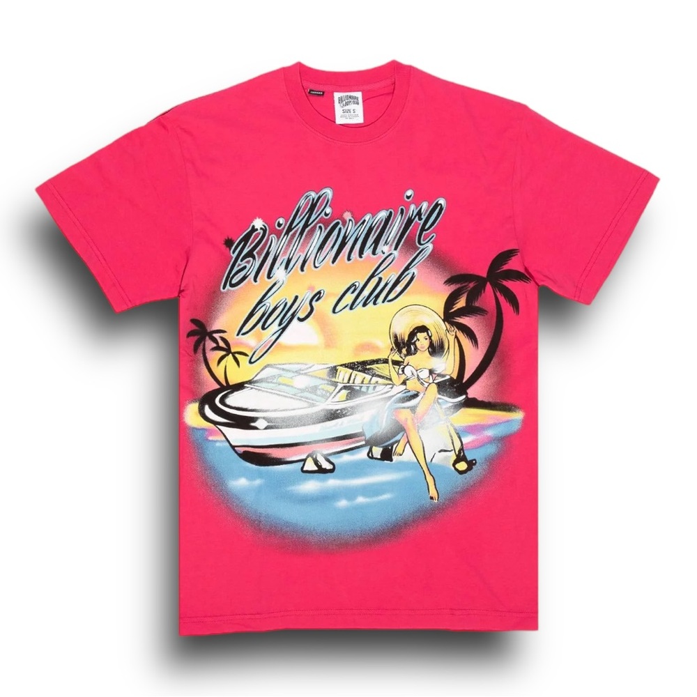 BILLIONAIRE BOY’S CLUB Memories Logo Graphic Tee in Raspberry Size Large NEW